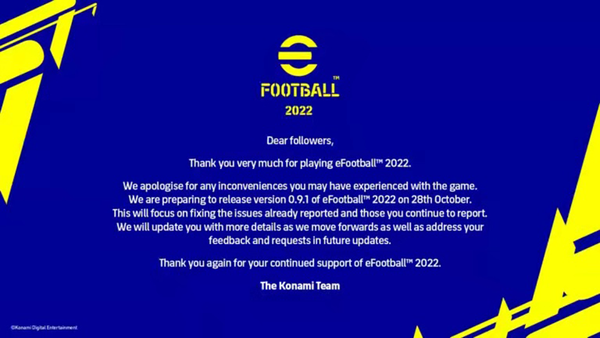 科乐美确认于10月28日更新《Efootball2022》