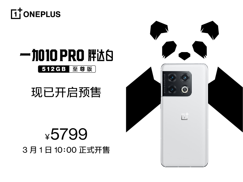一加10Pro胖达白512GB至尊版发布，售价5799元