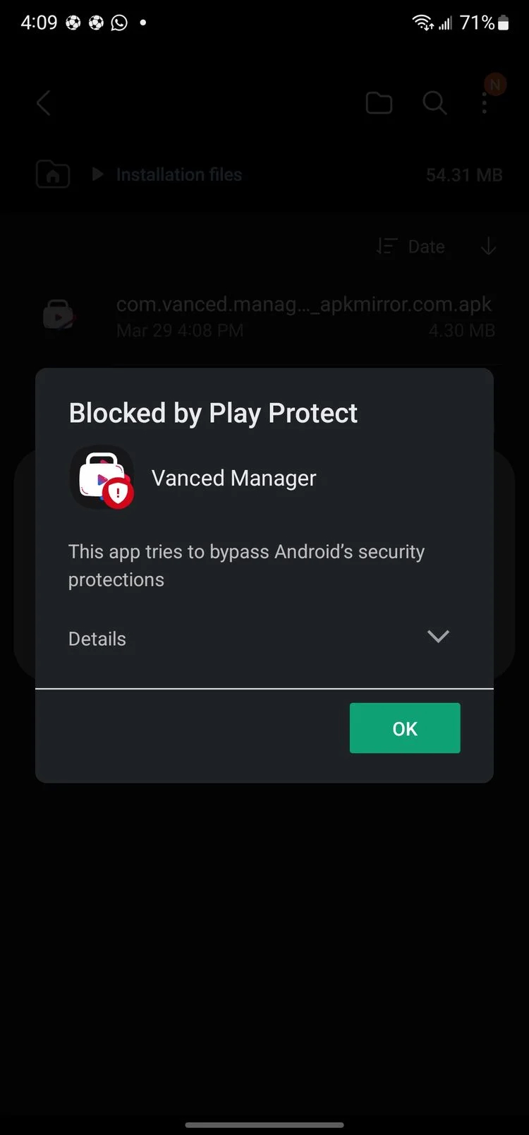 Google Play Protect 警告用户卸载 Vanced Manager 应用