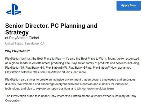 PlayStation正计划招聘PC规划和战略高级主管