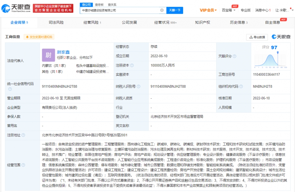 中建亦城建设投资公司成立 涉及碳封存技术研发 