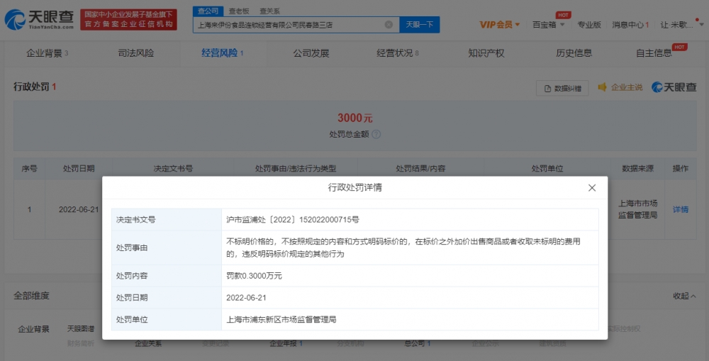 来伊份分店外卖商品未标注规格被罚款3000元