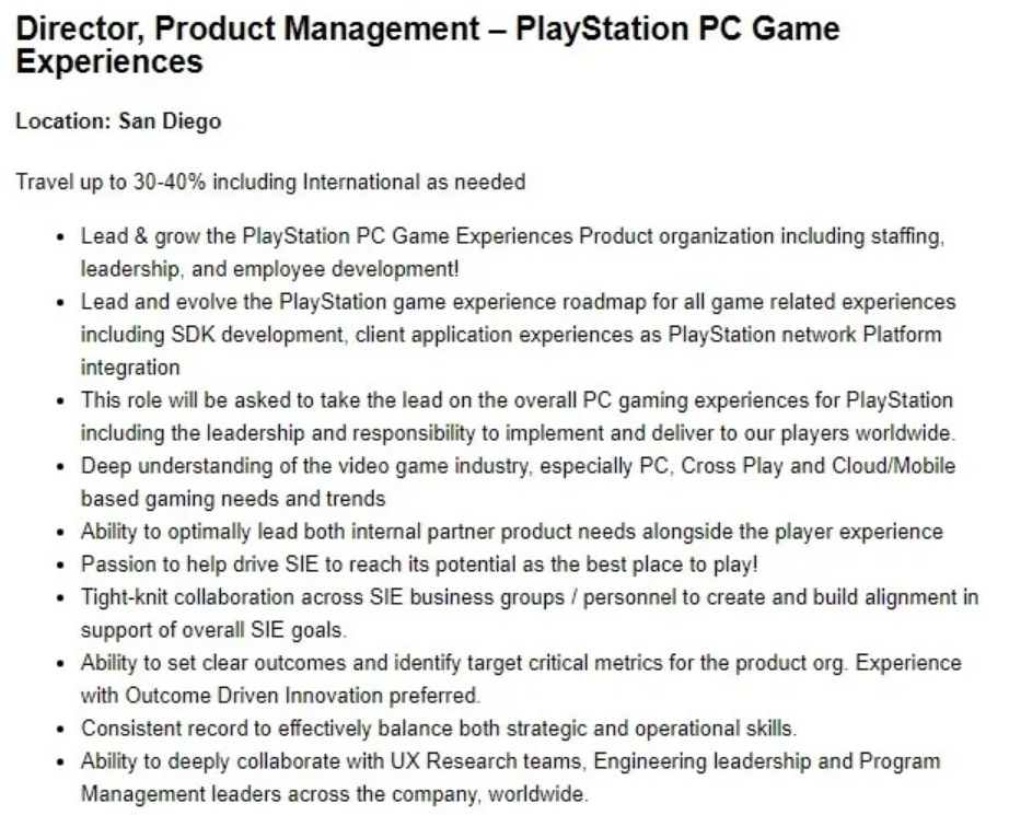 《【杏鑫娱乐平台怎么注册】索尼PlayStation圣地亚哥工作室招聘PC部门总监》