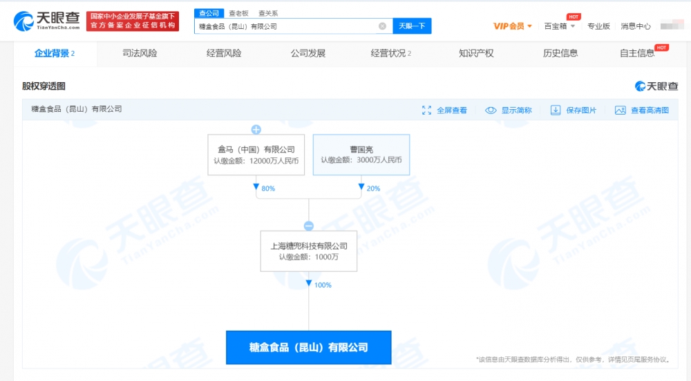 盒马参股成立糖盒食品公司 涉及外卖递送服务 