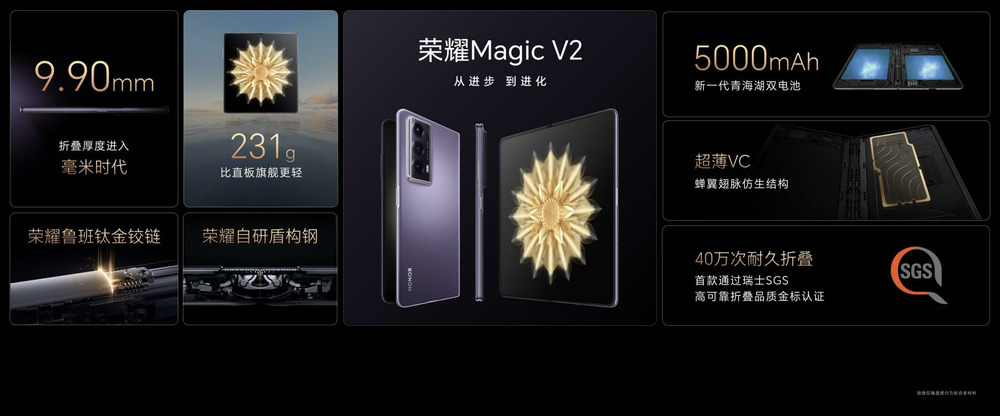 荣耀Magic V2全新折叠旗舰手机正式发布，售价8999元起