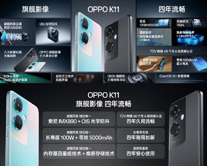 OPPO K11手机发布：骁龙782G、索尼IMX890主摄，首销价1799元起