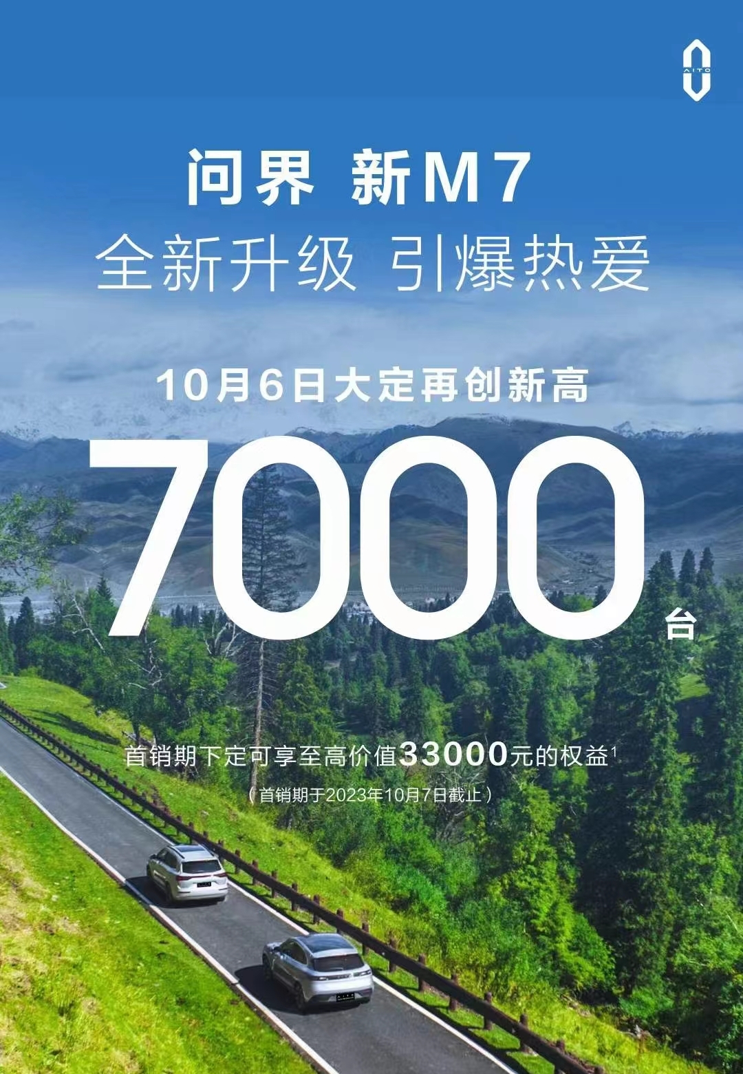 7000 辆：问界新 M7 车型破单日大定纪录