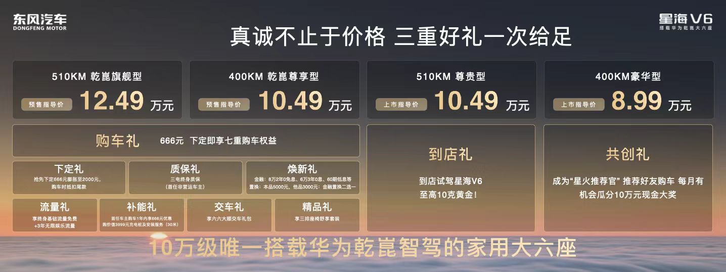 华为乾崑大六座强势打入十万级!星海V6开启预售10.49万元起